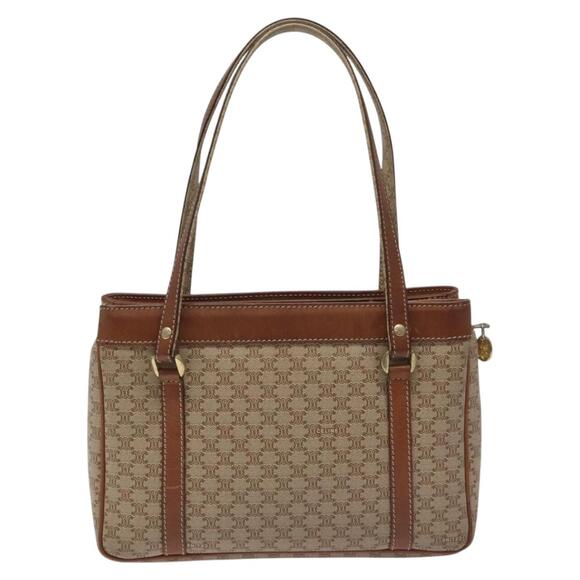 CELINE Macadam Canvas Hand Bag Beige Gold - Picture 3 of 13